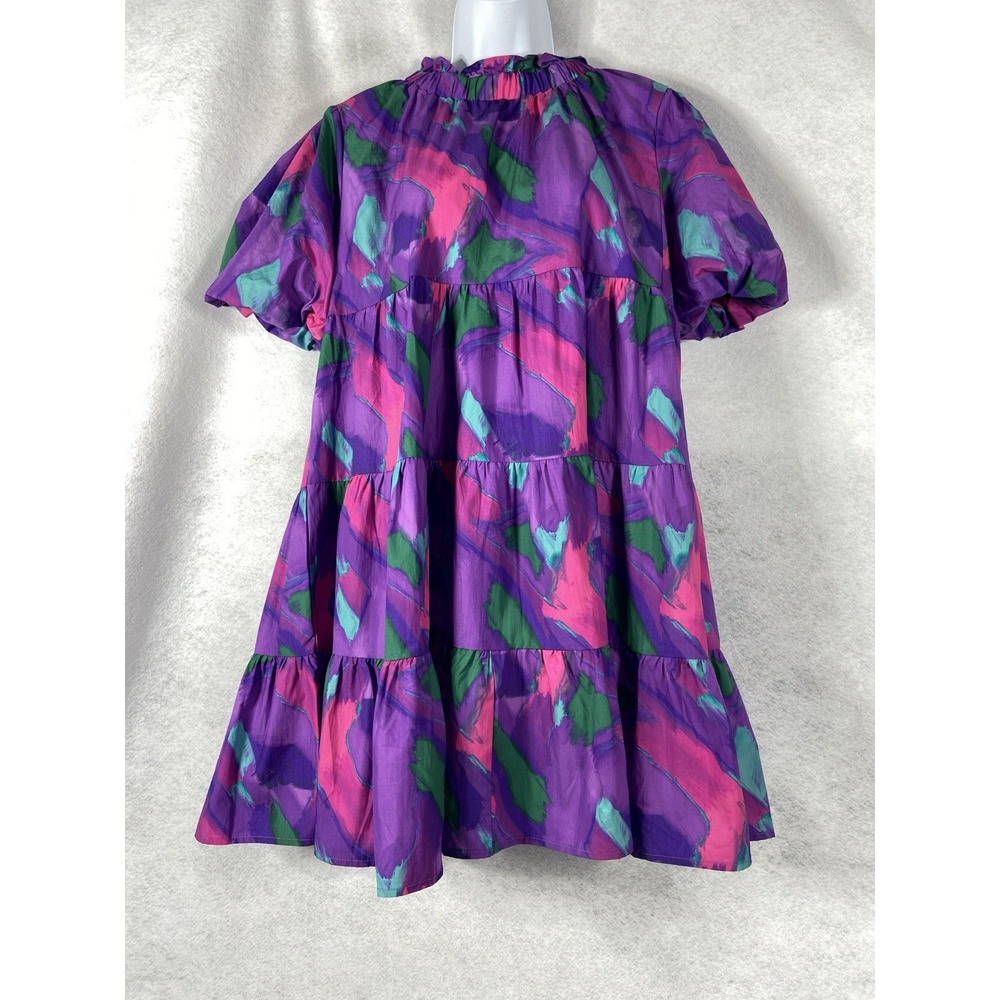 Peach Love California Dress Womens Small Purple Babydoll Tiered Puff Sleeve
